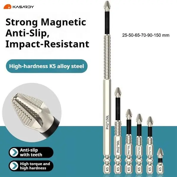 Kasardy Anti-Slip PH2 Impact Driver Bit Set, Magnetic Phillips Screwdriver Bit Set, 6 Counts High Hardness Cross Screwdriver Bit Set, Power Tools Accessories for Electric Drill