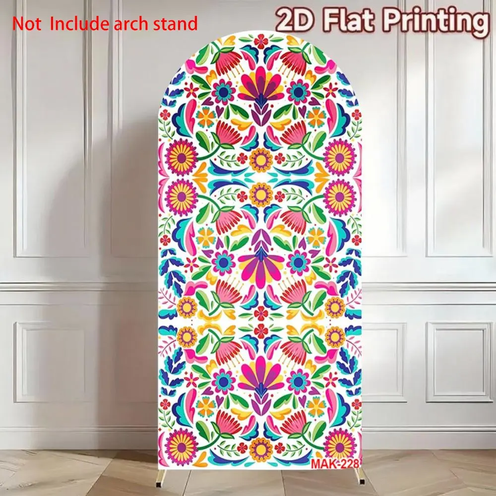 Colorful Mexican Traditional Floral Arch Background Cover for Birthday Party Wedding Arched Backdrop Holiday Celebration Decor Backdrop Decoration Mexican Themed Decorations