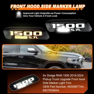 LED front fender side marker light cover replacement for Dodge RAM HEMI 1500 5.7L 2019-2024, 2 pieces