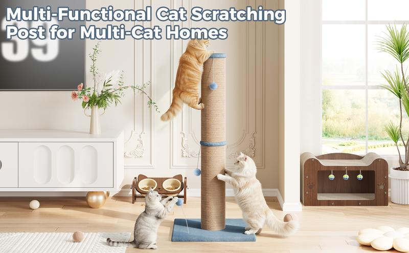LIKIMIO 41.7"Tall Cat Scratching Post - 6.2"Diameter Sisal Scratcher with Hanging Ball, Suitable for Kittens & Adult Indoor Cats