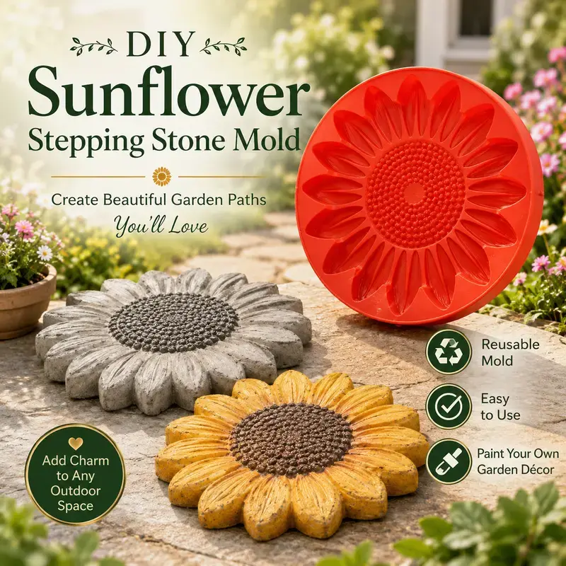 Reusable Sunflower Concrete Stepping Stone Mold - DIY Pathway Mould for Garden Patio, Outdoor Yard Landscaping, Hand-Made Craft Decor Project Tool