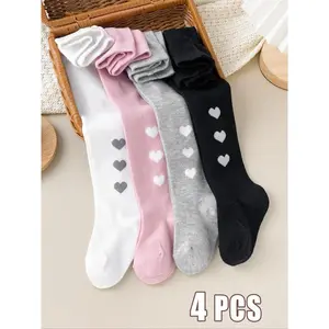 4-Pack Casual Heart Pattern Jumpsuits Girls, & Fall Wear, Daily Fashion, Comfortable and Stylish, Soft Comfy Socks