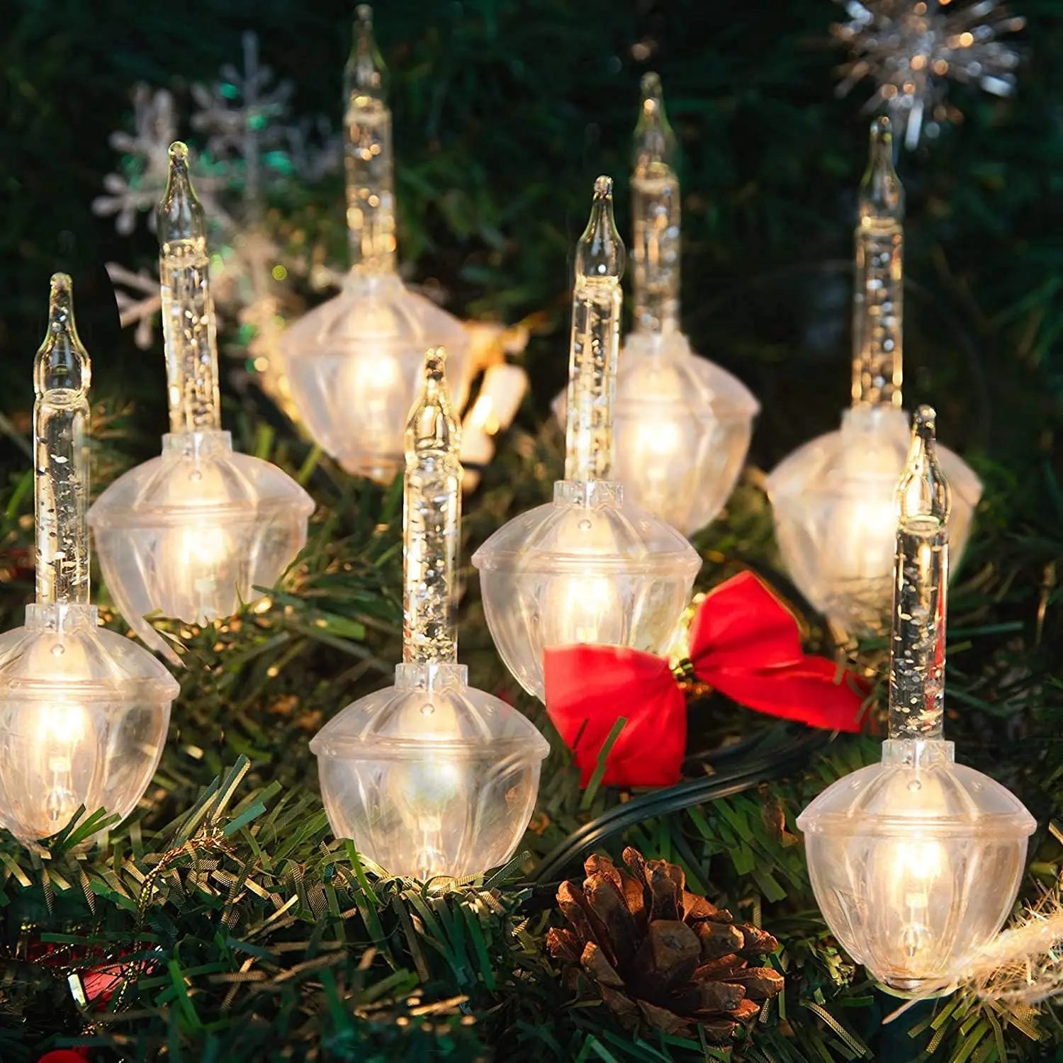Bubble Lights Set,11Ft  Christmas Bubble String Lights, 8 Clear Bulbs with  Glitter (1 Spare) UL Listed for Christmas Tree Holiday Party Outdoor Decor, E12 Base,Green Wire