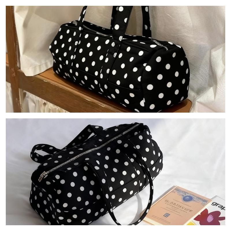 Cute Black & White Polka Dot Tote Bag Spacious Shoulder Bag for Women, Y2K Retro Daily Purse, Versatile Travel & Shopping Tote
