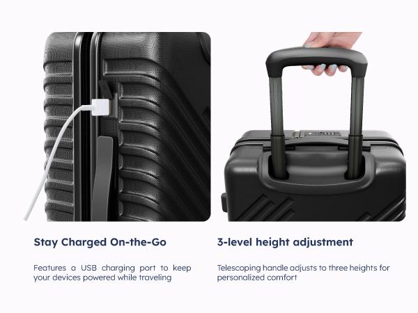 Sophia&William 20" Luggage Aluminum Frame Hard Shell Suitcase TSA Lock Suitcase USB Interface, PC+ABS Spinner