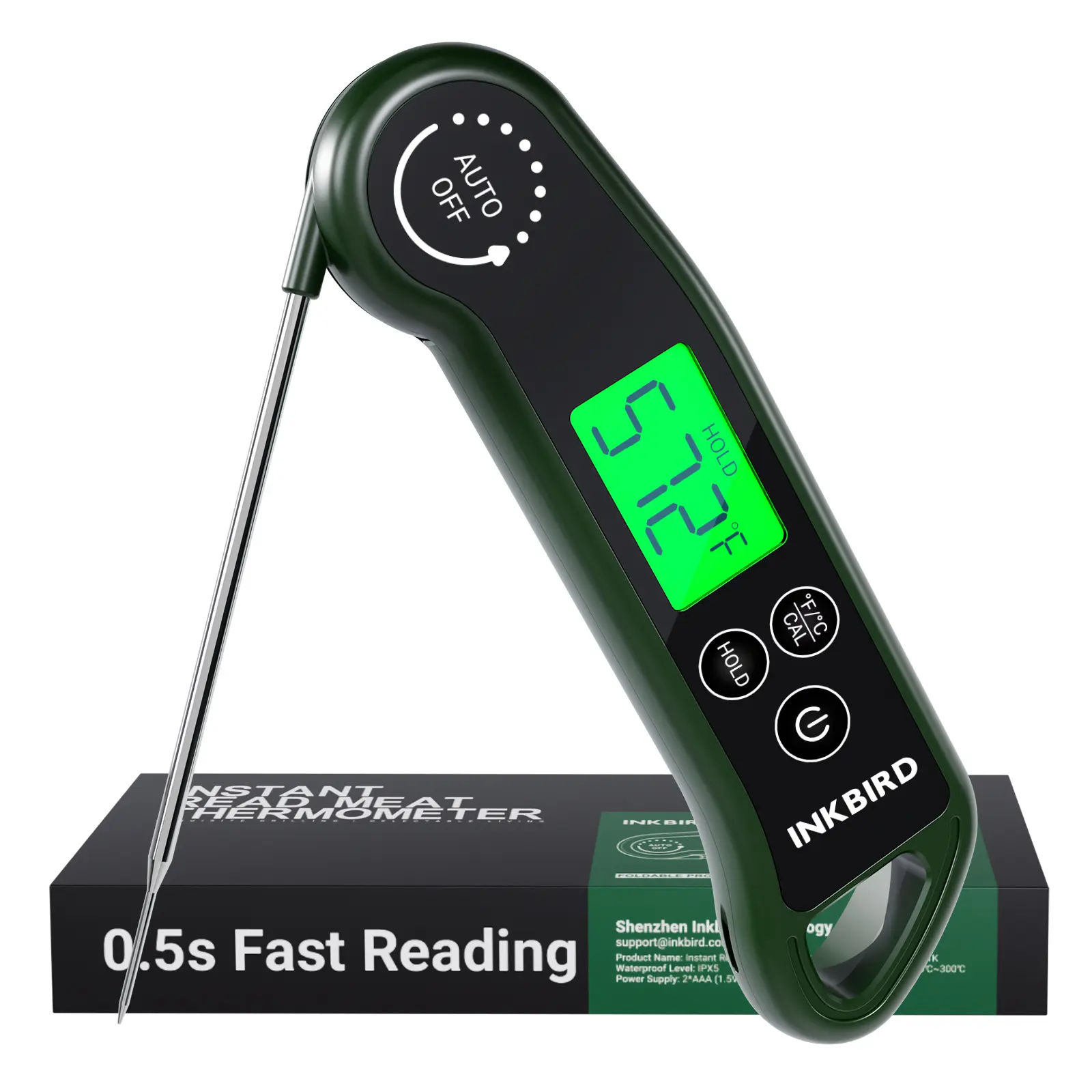 INKBIRD Digital Cooking Thermometer - 0.5s Fast Reading Meat Thermometer with ±0.5℉ Accuracy, Magnetic Mount, Wide Temp Range, Large LED Display, ABS Plastic Body, IPX5 Water Wash, Included Batteries for Grill & Kitchen Use, Waterproof