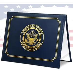 US Citizenship Certificate Holder Navy PU Naturalization Gold Foil Embossed with Padded Protection for 2026-2018 Certificates, Standard Size,passport holder Protector