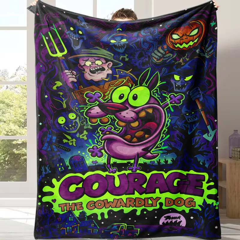 Countdown Sale! Premium Courage the Cowardly Dog Cartoon Art Plush Blanket - Thick Fabric, Vivid Colors, All-Seasons Use, House Decor, Room Decor, Multi-Size, Contemporary Collectibles, Ideal for Nostalgic Fans, Perfect Gift for Any Bed