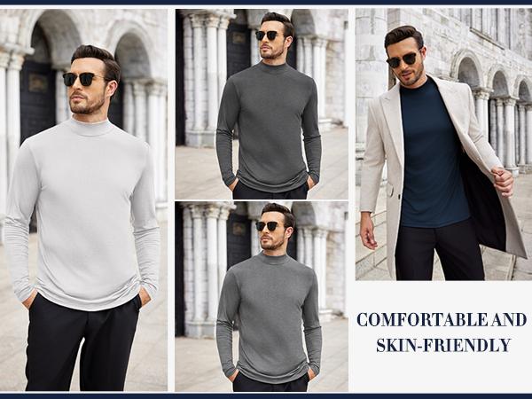 COOFANDY Mens Mock Turtleneck T-Shirts Long Sleeve Solid Color Tees Shirts Basic Casual Slim Fit Pullover T Shirts