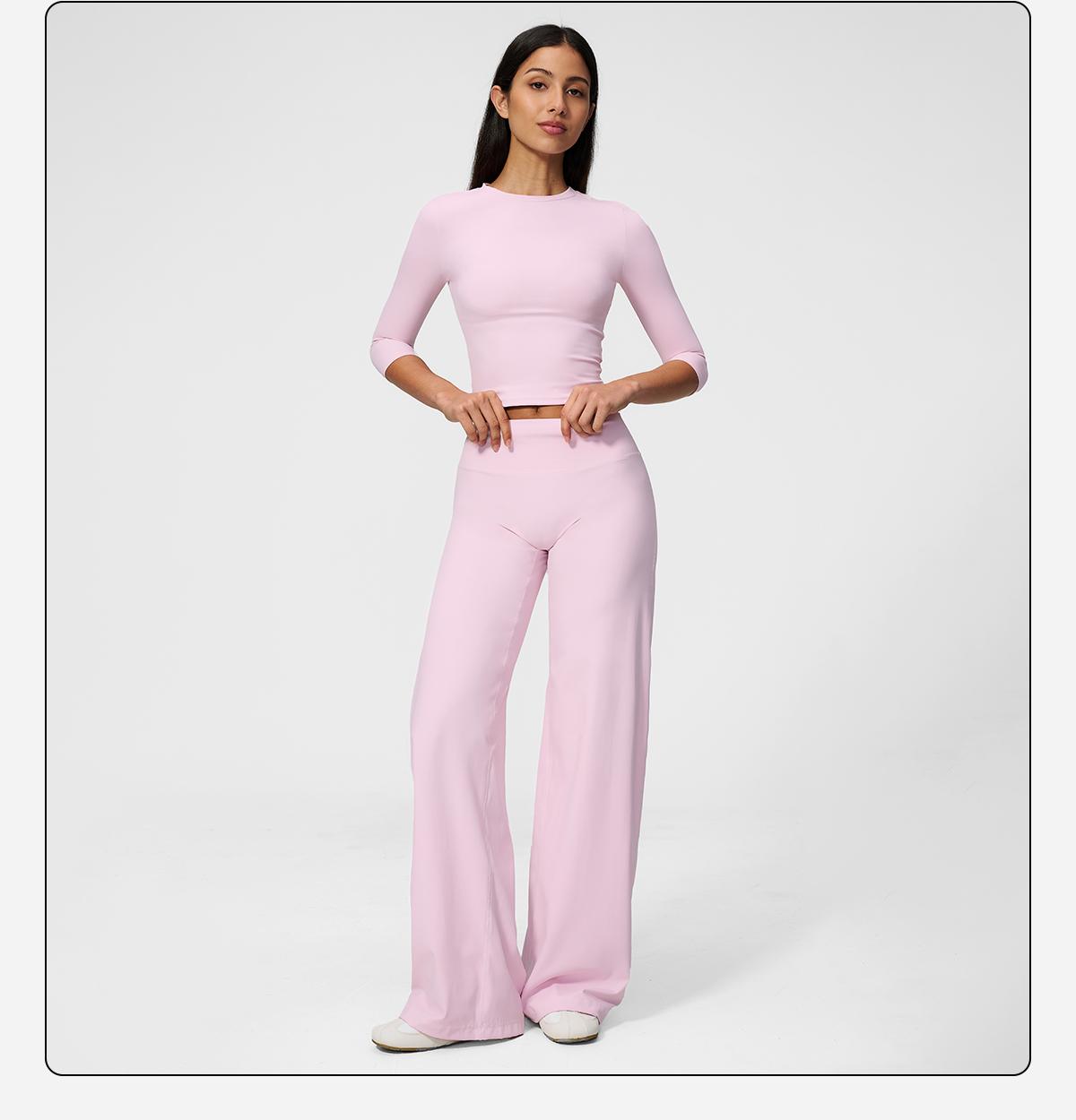 MFVIM Women's 2-Piece Solid Sports Set, Loose Fit Long Sleeve Top & High-Waisted Rolled-Waist Pants Casual Wear Activewear for Yoga, Solid Sports Sets, Outdoor Yoga Suit, Matching Gym Set,back to school,back to school haul