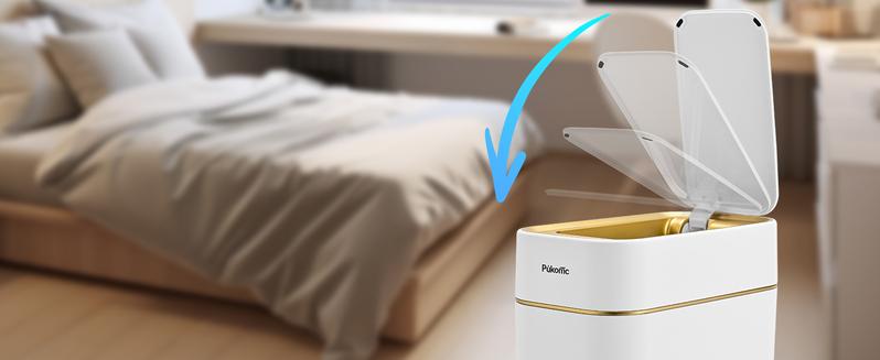 Pukomc Auto-Sensor Trash Bin – Wave & Knee Induction, Quick Voiceless Open, Removable Liner, Battery-Powered White trash cans for kitchen Automatic Dustbin trash cans for kitchen household items