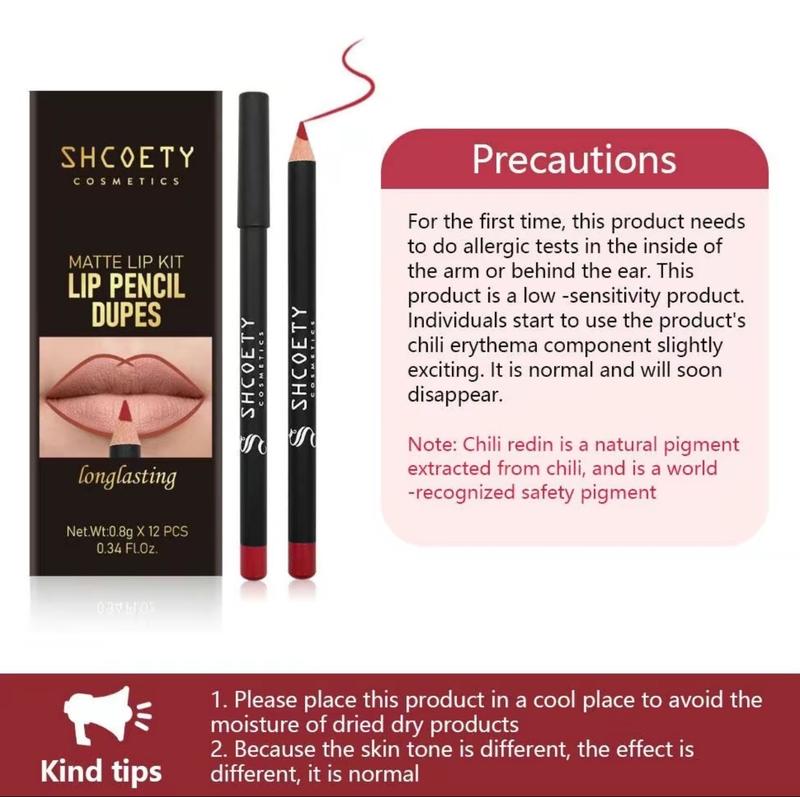 SHCOETY Cosmetics Matte Lip Liner Set - 12 Counts/Box, Long-Lasting, Waterproof, Easy Coloring Pencils, Multicolor, Beginner-Friendly, Professional Daily Makeup Kit SHCOETY Cosmetics Matte Lip Liner Set - 12 Counts/Box, Long-Lasting, Waterproof, Easy Coloring Pencils, Multicolor, Beginner-Friendly, Professional Daily Makeup Kit