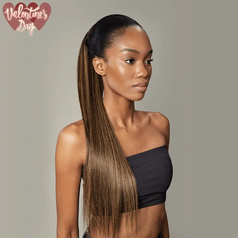 [Clearance Sale] Frodio Ponypop Honey Blonde Highlight Straight Ponytail Hairstyle 100% Human Hair Extension Sleek And Full Ponytail Wig Wrap Around Ponytail - Joy #summervibes