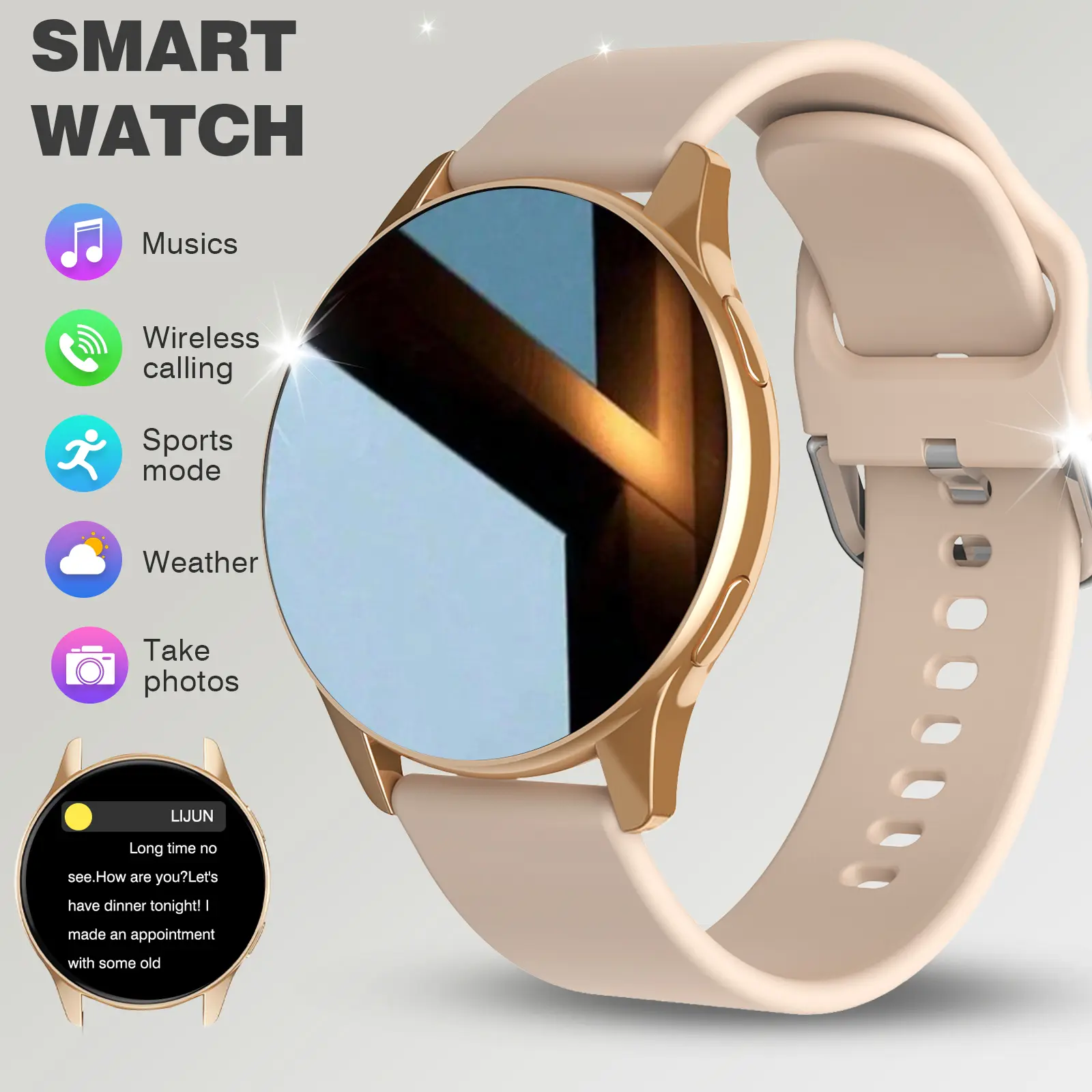 Smart Watch with Wireless Calling, Multi-Sport Modes, Call & Message Alerts, Custom Wallpaper, Compatible with iOS/android, Android Smartwatch, Wearable Digital Smartwatch