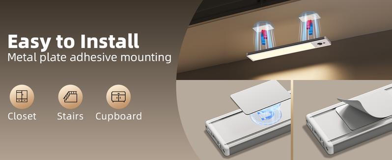 EZVALO Under Cabinet Lights, Motion Sensor Light Indoor, 2400mAh USB Rechargeable LED Closet Lights with Remote, Timer, Dimmable Magnetic Installation Lighting for Kitchen, Wardrobe, Cupboard, Pantry, Hallway, Garage, Stairs, Valentine's Day Gift