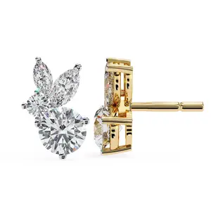 1.42 Carat Lab Grown Round and marquise Diamond Stud Earrings