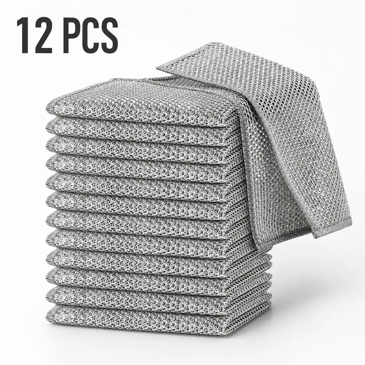 12-Count Reusable Non-Scratch Wire Dishcloths - Easy Clean Washable Multipurpose Kitchen Dish Towels for Sinks, Pans, Scratch Resistant Wet & Dry Cleaning Rags, Dish Towels For Kitchen, Durable Cleaning Supplies