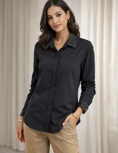 Elegant Noir Embellished Collar Blouse