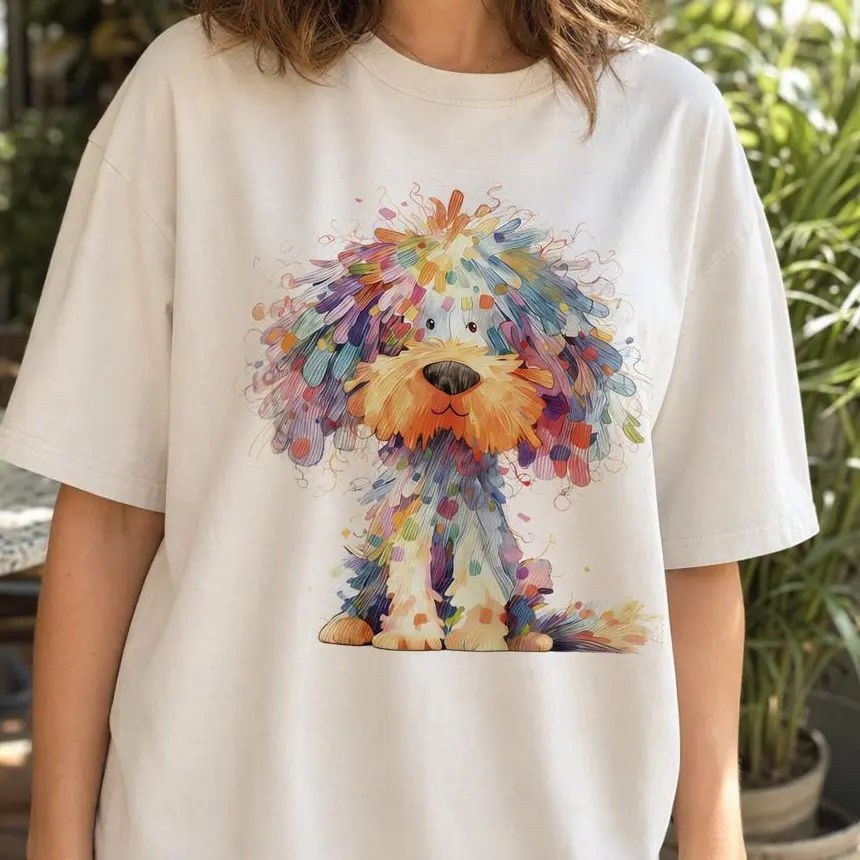 Women's Cute Dog Mom T-Shirt with Colorful Watercolor Graphic, Casual Soft Lightweight Cotton, Oversized Style, Plus Size, Tshirt, Vibe, Cute Tops For Women, Machine Wash