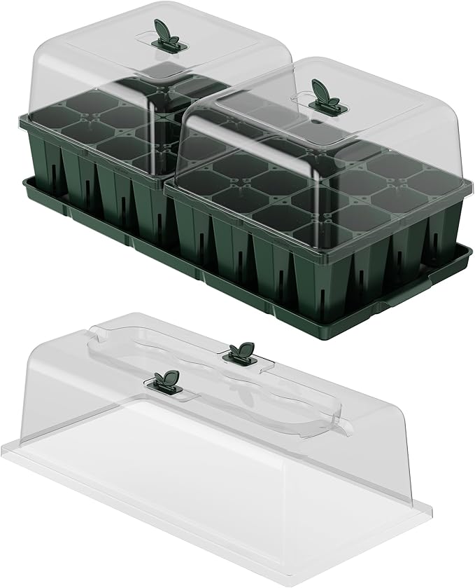 Vego garden Germination Bundle,  Seedling Trays with Seedling Tray Lids and 10" x 20" Bottom Watering Trays Plus Seedling Humidily Dome