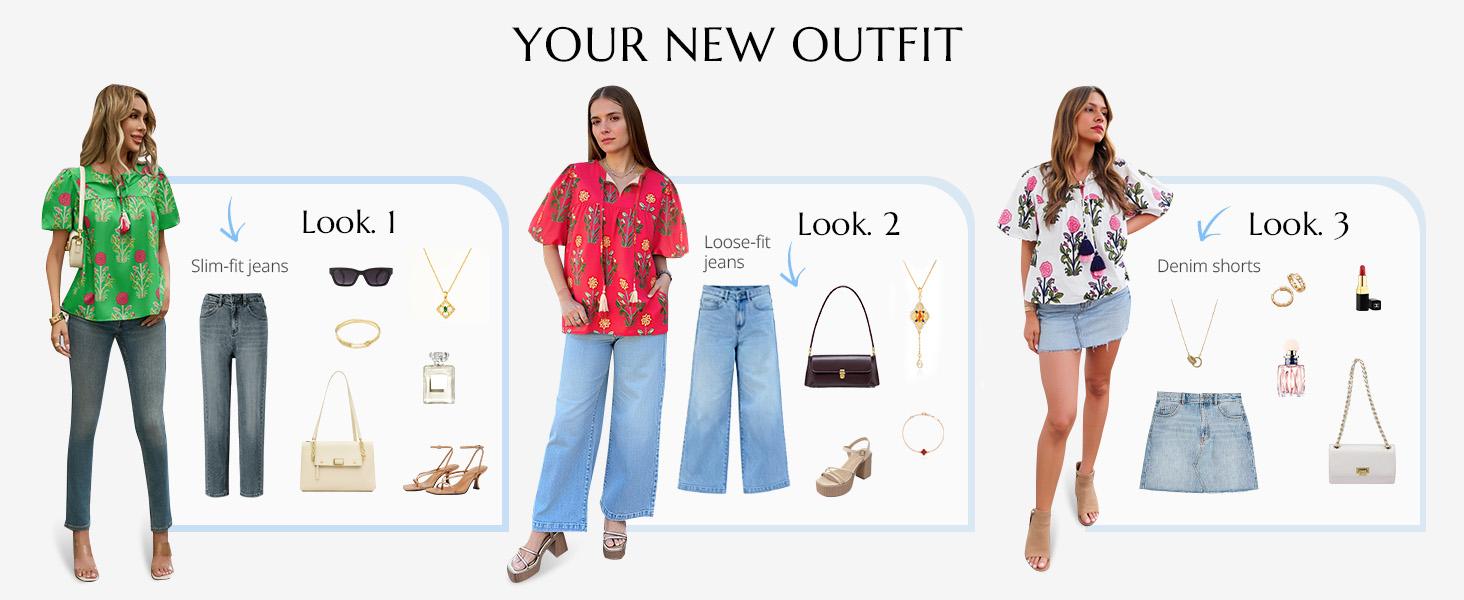 Cicy Bell Womens Boho Floral Blouses Short Puff Sleeve V Neck Babydoll Shirts Flowy Tie Front Tops