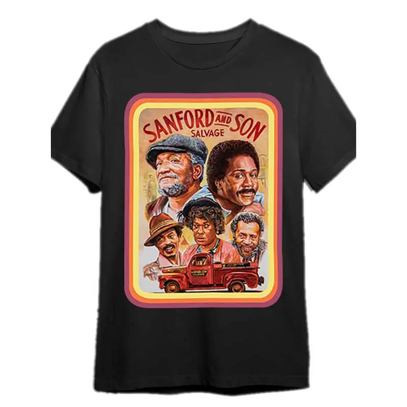 Sanford & Son Vintage Style Men's T-shirt-, Short Sleeve, round Neck, Classic TV Show Design-Suitable for Casual Wear and Theme Parties, Vintage T-shirt Tropical Breathable Menswear Soft Top Asian
