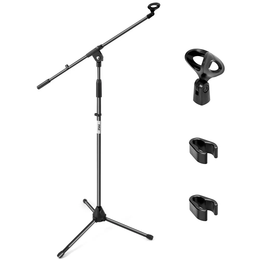 Foldable Tripod Mic Stand with Boom Arm - Adjustable Height 37.5" to 65" | Telescoping Microphone Stand with Knob Lock, Universal 5/8" Thread & Mic Clip Included - Portable Lightweight Design for Stage, Studio Use
