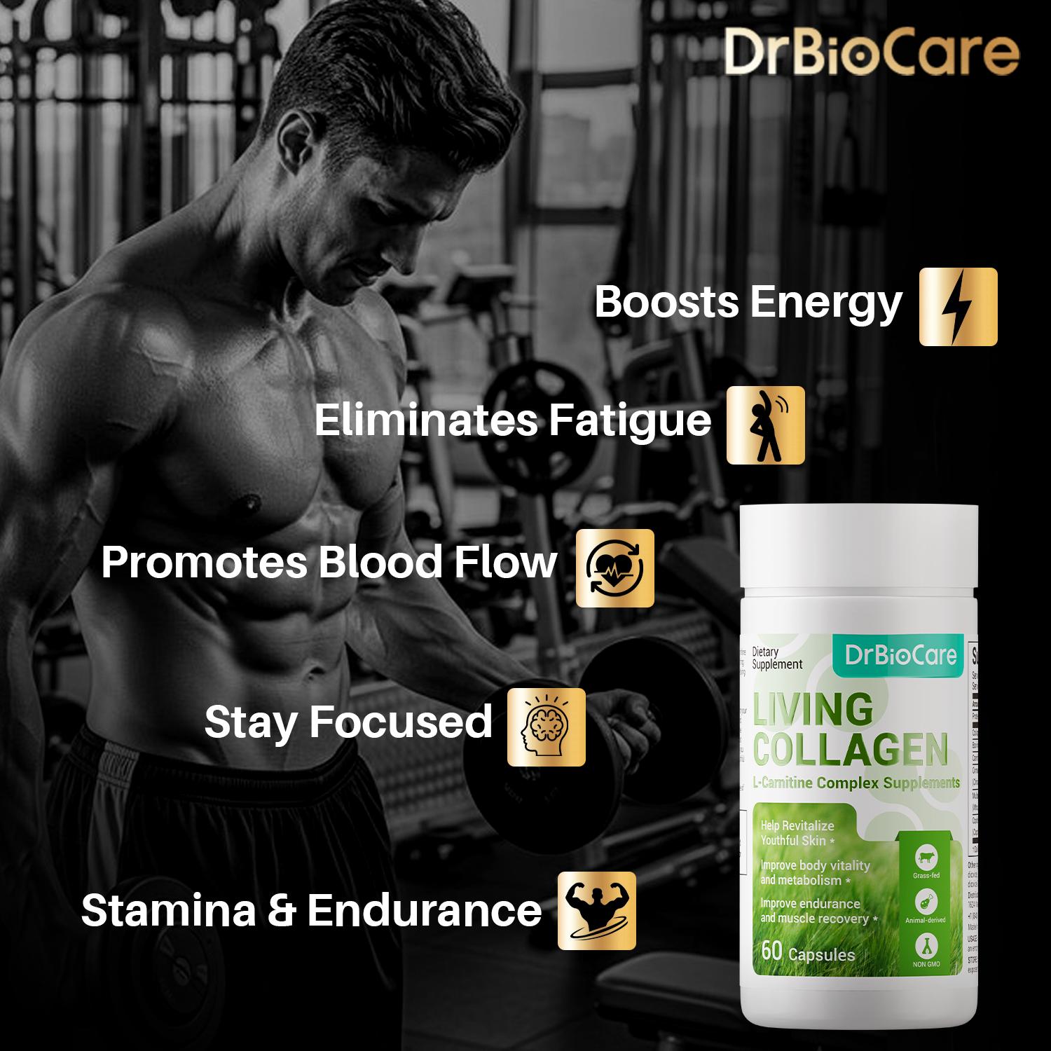 DrBioCare Men’s Performance Boost – Promotes Strength, Endurance, Blood Flow & Vitality – Featuring Living Collagen & L-Carnitine – 60 Capsules