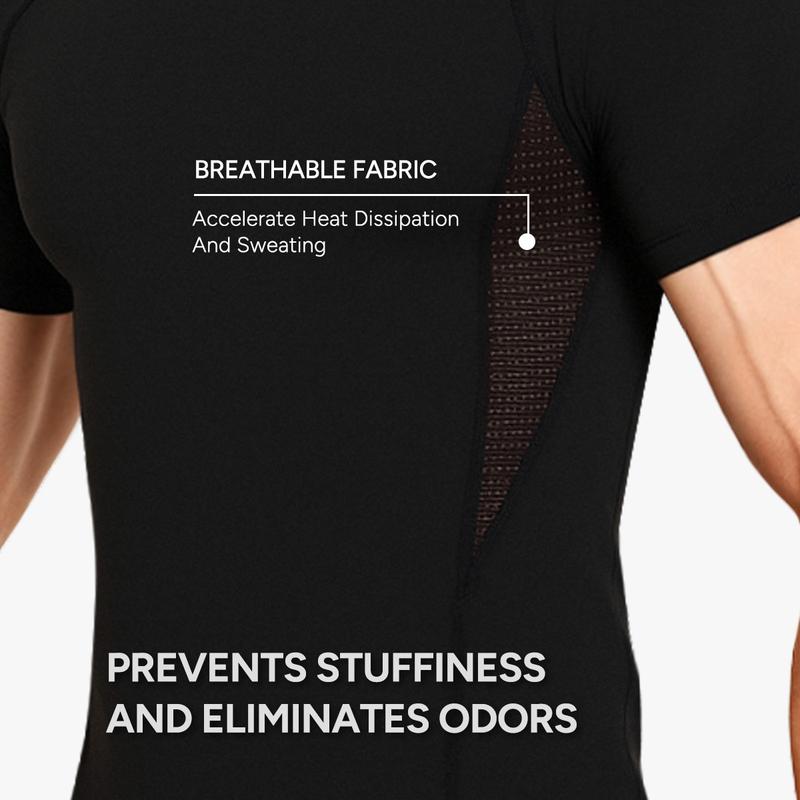 Men’s Short Sleeve Compression Shirt with Breathable Mesh Panels at Underarms and Back – Lightweight Stretch Athletic Performance T-Shirt for Gym, Training, Running and Daily Active Wear