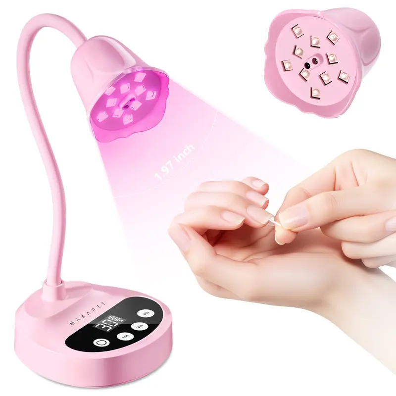 Makartt UV LED Nail Lamp - Cordless 2000mAh USB Rechargeable Dryer with Gooseneck, Motion Sensor, 4 Timer Settings, Quick Curing for Gel Polish, Feminine Manicure Tool for DIY Home Salon, Holidays & Birthdays Gift