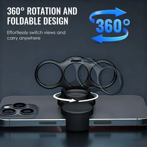 Dual-Ring Three-Finger Back Clip Holder with 360° Rotation Foldable Design Durable Alloy Construction & Built-In Magnetic Plate for Secure Phone Attachment - Landscape