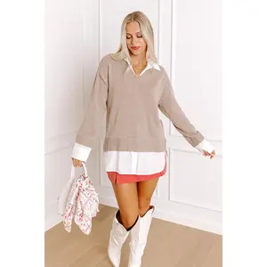 Early Start Sweater Top In Taupe