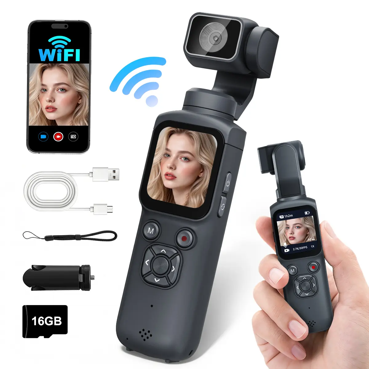 WIKICO Pocket Vlogging Camera with 4K/30fps Videos, Pocket Camera with FaceTracking, 4K Handheld Camera, Video Camcorder, Portable WiFi Vlogging Camera with 16GB Card, Tripod,summerwins
