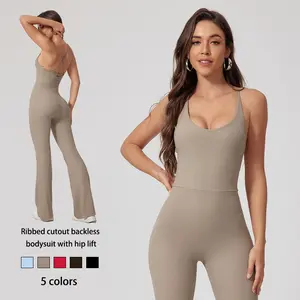 NVWA Mother's Day Gifts,Women’s summer jumpsuit featuring an open back design and high-waisted flared pants. Soft, skin-friendly fabric with a high-waisted cut that lifts and shapes the hips—an ideal casual set for yoga, Pilates, and fitness activities.