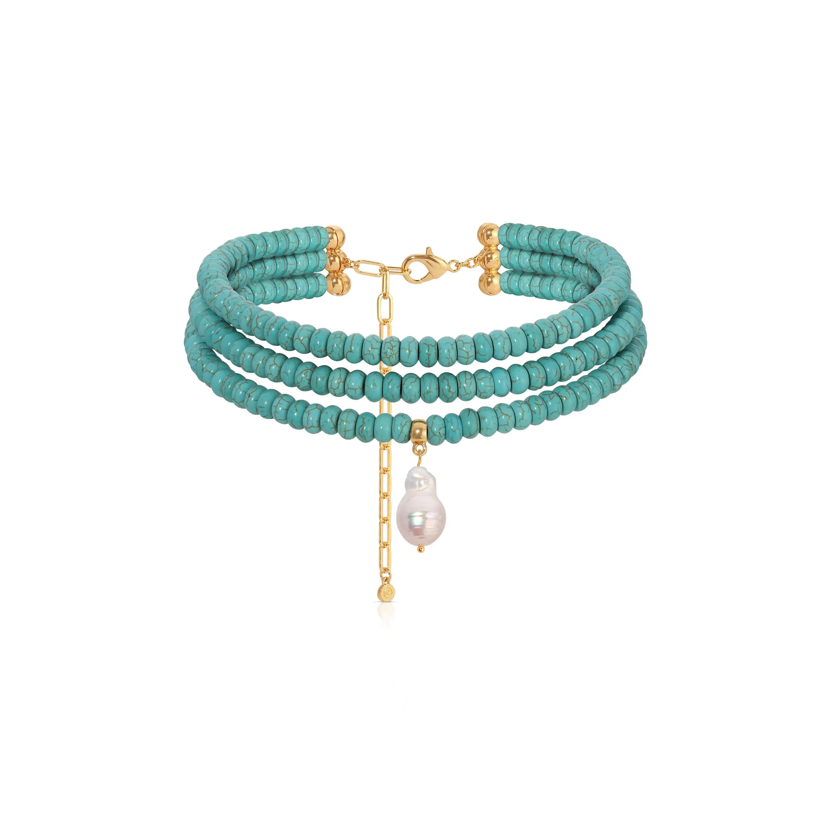Ettika Marina Layers Turquoise Necklace 18k Gold Plated Layered Pendant Adjustable Necklace  with 5-inch Chain Extender Elegant Gift for Women