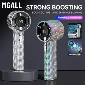 MGALL S5 Full Diamond Luxury Craftsmanship Portable Handheld Turbo Fan, 3 Gear Wind, Rechargeable Long  Battery Life Hand Fan With Digital Display For Outdoor Activities, Travel, Office,Wonmen's gift
