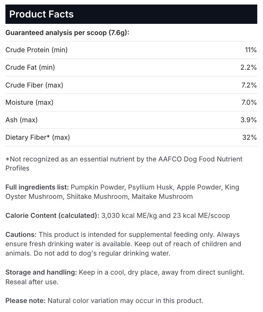 PetLabCo. Pumpkin Fiber Blend for Dogs - Digestive Support Supplement with Pumpkin, Tri-Mushroom Blend & Dietary Fiber for Gut Health, Colon Health, and normal Bowel Function PetLabCo. Pumpkin Fiber Blend for Dogs - Digestive Support Supplement with Pumpkin, Tri-Mushroom Blend & Dietary Fiber for Gut Health, Colon Health, and normal Bowel Function
