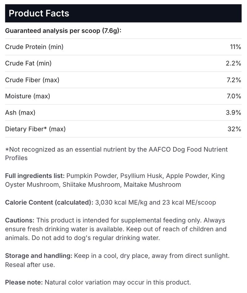 PetLabCo. Pumpkin Fiber Blend for Dogs - Digestive Support Supplement with Pumpkin, Tri-Mushroom Blend & Dietary Fiber for Gut Health, Colon Health, and normal Bowel Function