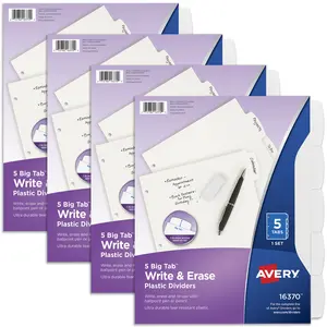 Avery Durable Plastic Write & Erase Big Tab Dividers for 3 Ring Binder, White, 5 Tab Set, 4 Packs, 4 Sets Total (16370)