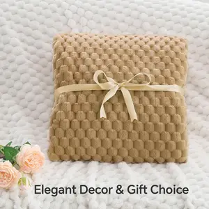 【Only 1 Gift Per Customer】Random Color Shipping, Fleece Throw Blanket for Couch - Soft & Warm Fluffy Beige Blanket, Decorative and Giftable Striped Blankets for Women, Men