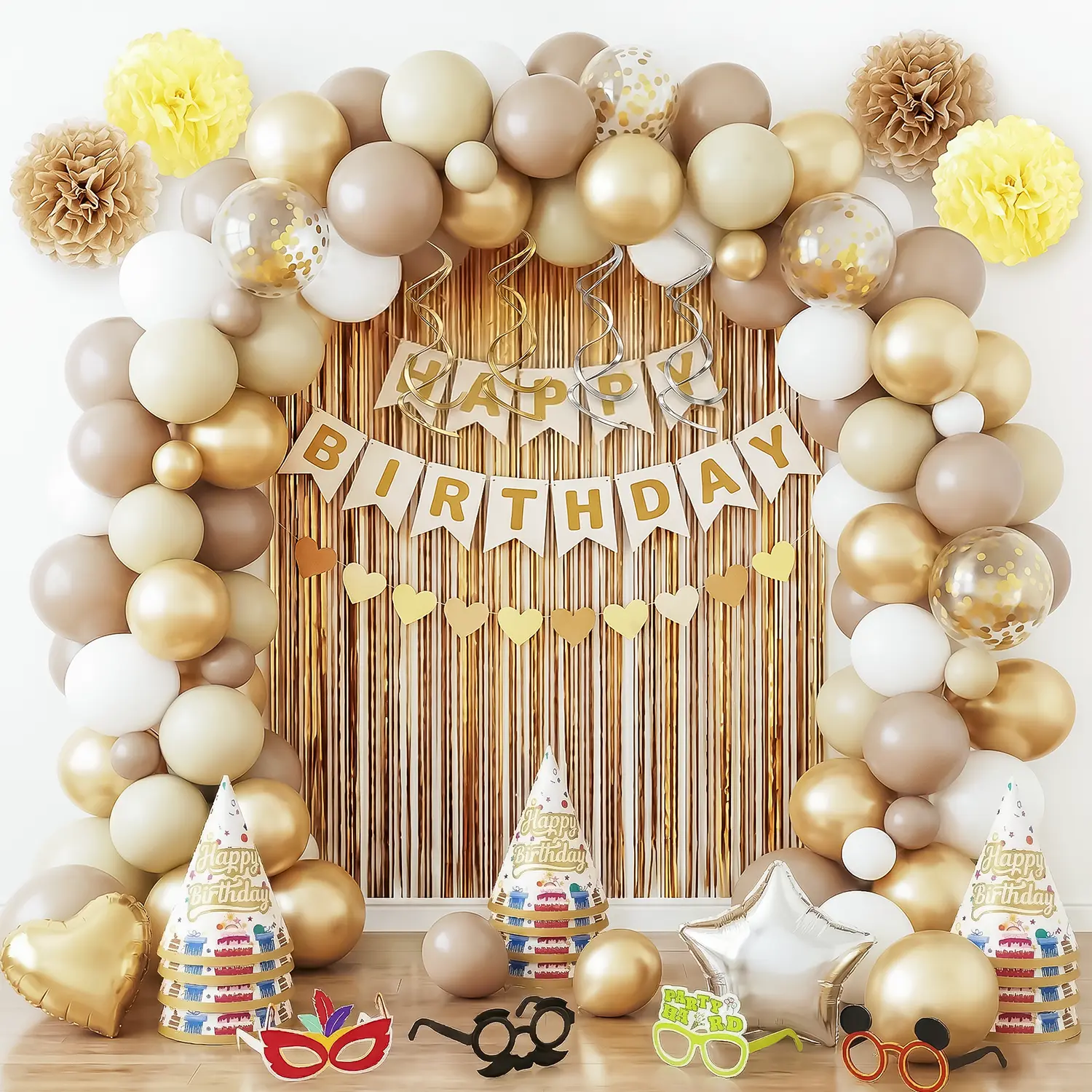 99Pcs All-in-1 Eco-Friendly Navy Blue & Gold Happy Birthday Balloon Decor Kit - 50th Party Supplies, Easy-Setup Photo Booth Backdrop, Latex Foil Blue Balloons, Free Pump, Props, Curtains, Banners, Heart Garlands, Elegant BF Gift Party-in-a-Box, Birthday D