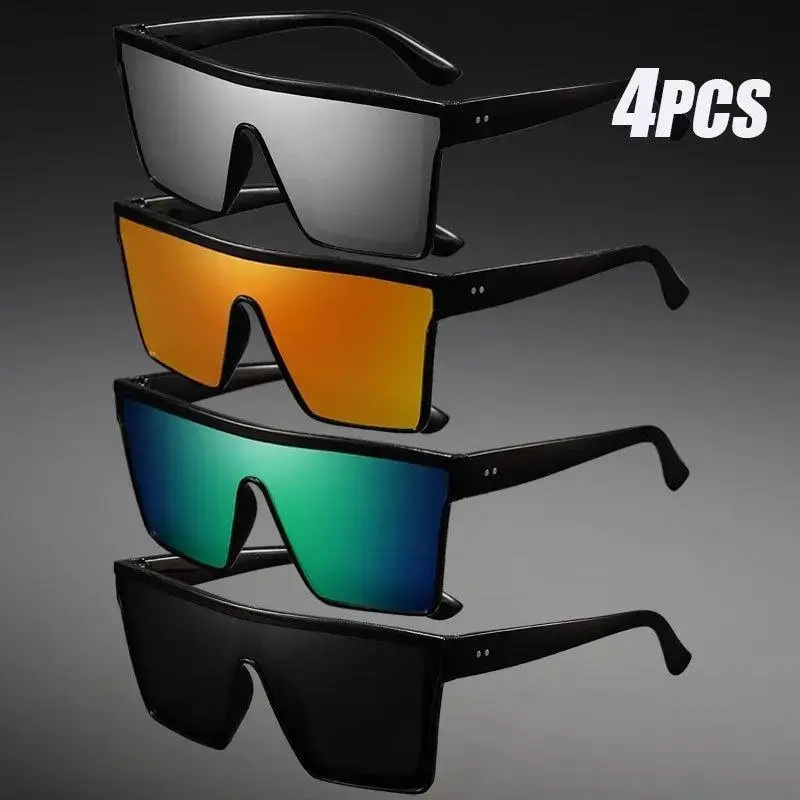 4 Pack Oversized One-Piece Sunglasses, unisex wraparound goggle style. Equipped with UV400 shielding and anti-glare lenses, reliable eye protection. Perfect for driving, outdoor use and daily styling for men and women.