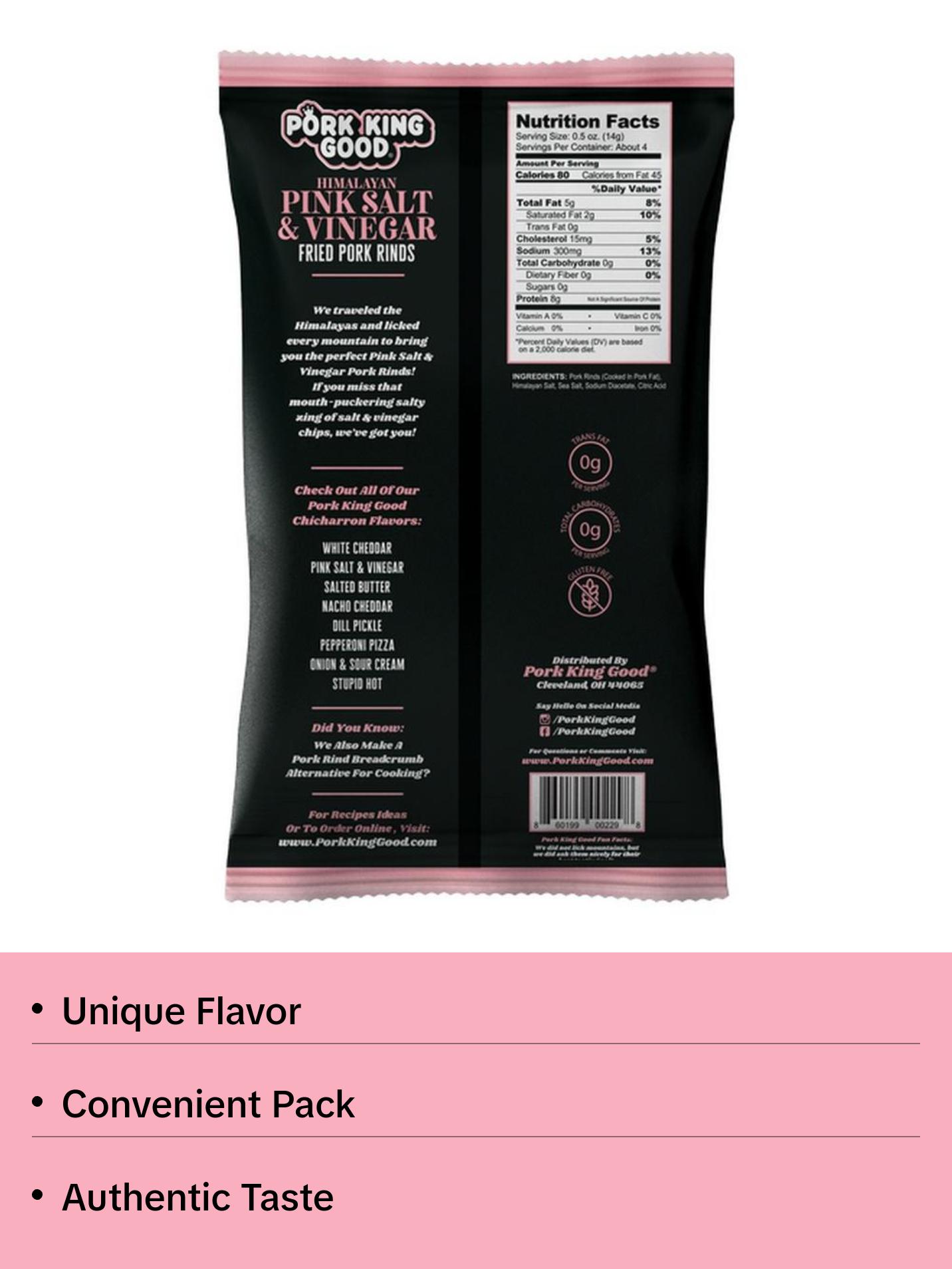Pork King Good Himalayan Pink Salt & Vinegar Pork Rinds 4 pack Snack