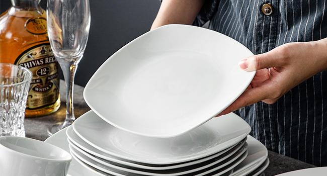 MALACASA Porcelain Dinnerware Set, White Cutlery Dish Set for 6, Square Ceramic Dishware Sets, Chip and Scratch Resistant Plates and Bowls Sets, Cups and Saucers Tableware, Series ELISA