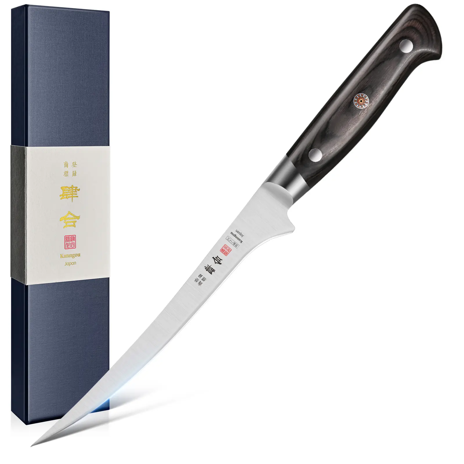 Kanngou 7 Inch Fish Fillet Knife – Flexible Japanese AUS-8 Steel Boning Knife for Fish & Meat, Full Tang Pakkawood Handle Professional Kitchen Knife & Perfect Mother’s Day Gift for Mom and Dad Fish Filleting Blade Durable knives for men knives kitchen set