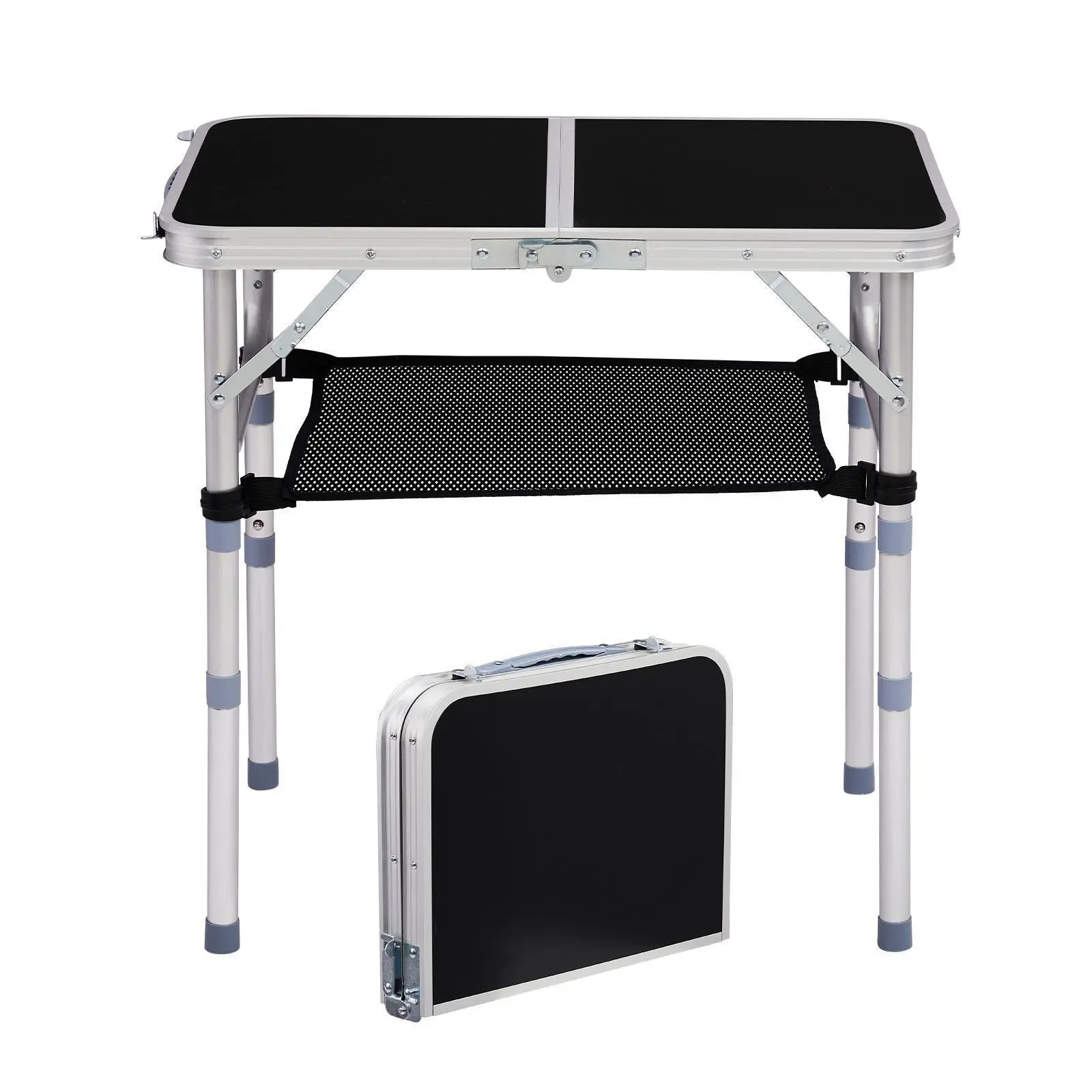 Karlhome Outdoor Folding Camping Table, 2ft Portable Pinic Table with 3 Adjustable Height, Small Aluminum Foldable Lightweight Patio Side Table with Carry Handle for Outdoor Indoor Hiking Camp BBQ Beach, Black,home decor,camping essentials