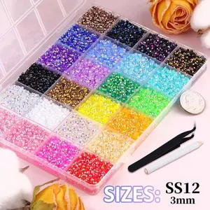 Vibrant Gems 32000Pcs Resin Rhinestones 3mm with Tweezers & Glue for Crafting Multicolor AB Coated DIY Tools for Tumblers Shoes Fabric Nail Art