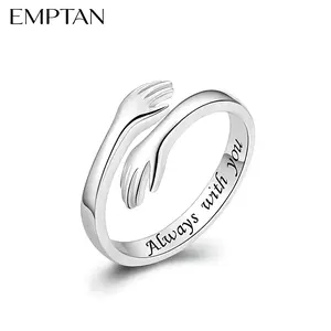 EMPTAN Hug Ring for Women Men, Silver Adjustable Hand Ring with "Always with You" Engraving, Promise Jewelry Gift for Lover, Couple, Friend