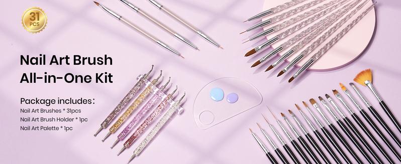 Beetles Valentines Nail Art Brushes Kit, Nail Dotting Tools, Nail Drawing Pens, Nail Dust Brush, Striping Nail Art Liner Brushes, Nail Art Pens with Nail Brush Holder Starter Nail Art Design Manicure Cutics Set newyearnewme valentinesday gift