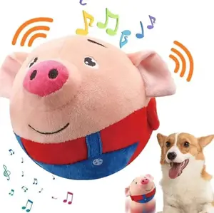 Interactive Dog Toys, Active Moving Pet Plush Toy, Rechargeable Jumping Squeaky Dog Ball Toys with Recording and Music Modes& Talking, Washable Cartoon Pig Plush Toy for Dogs Puppies